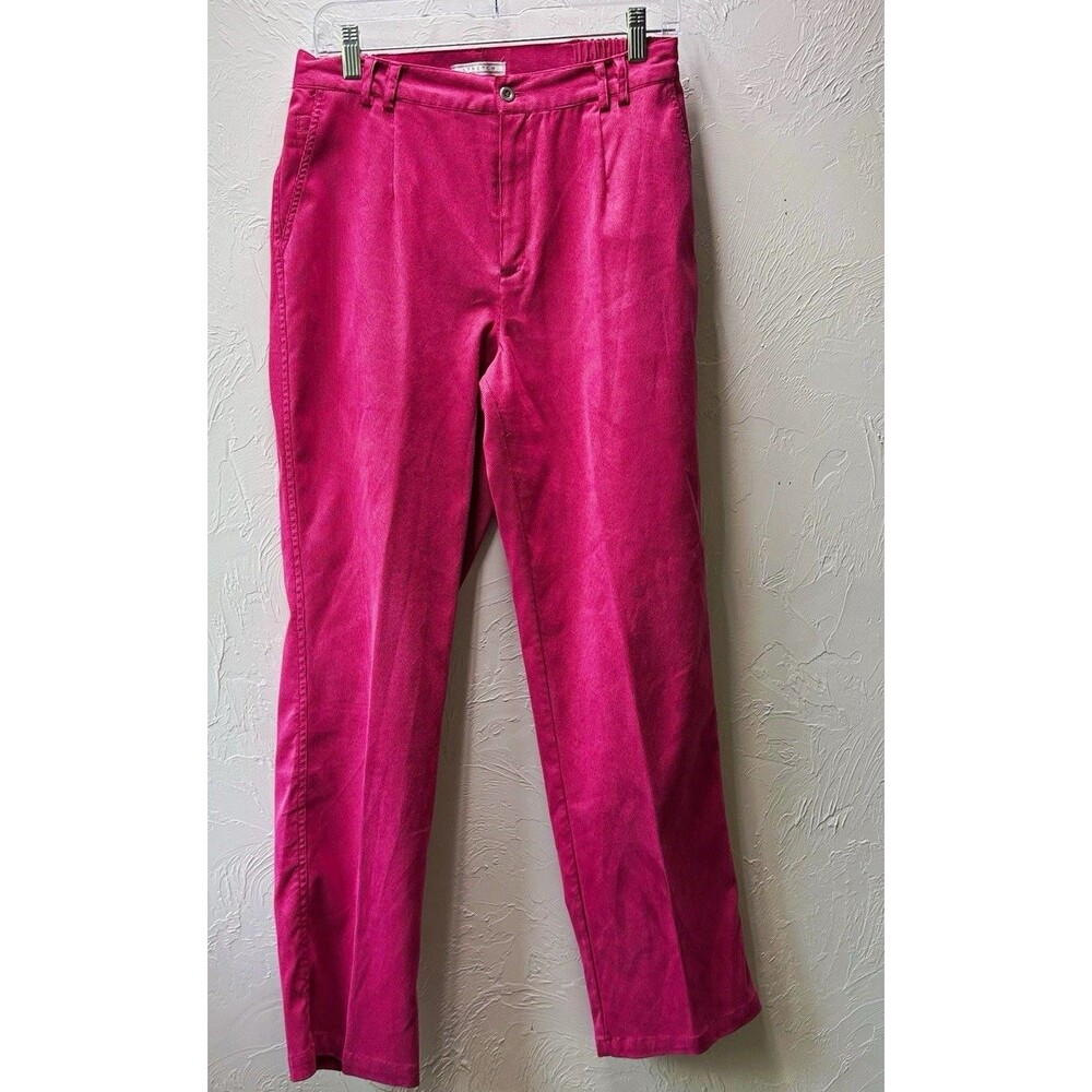 E.L.C.C. Women’s Pink Solid Corduroy Stretch Flat Front Pants, M